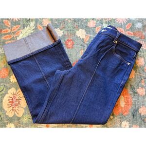 LOFT The Wide Leg Dark Wash Seamed Cuffed Denim Jeans 30/10